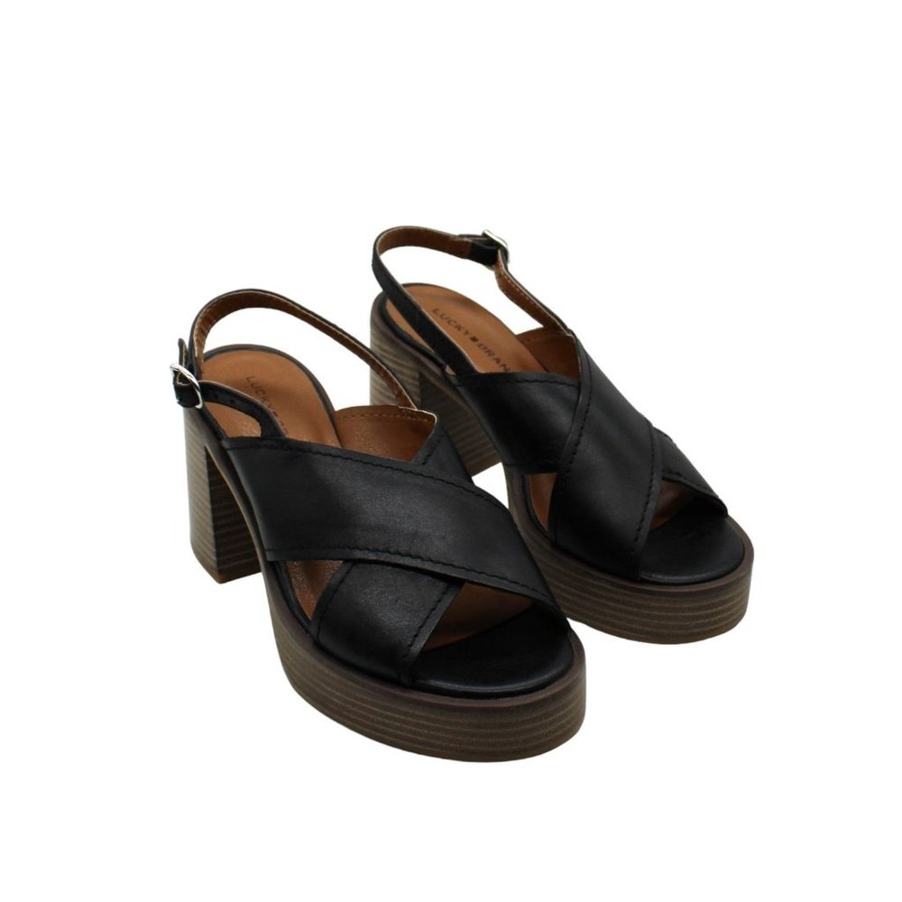 Women's Black Leather Platform Sandals